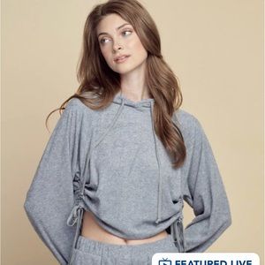 Petal Dew grey terry cloth hoodie w/ tie detail M